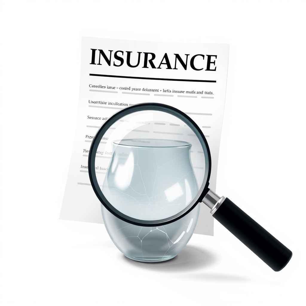 A photorealistic illustration of a moving insurance document with a magnifying glass over