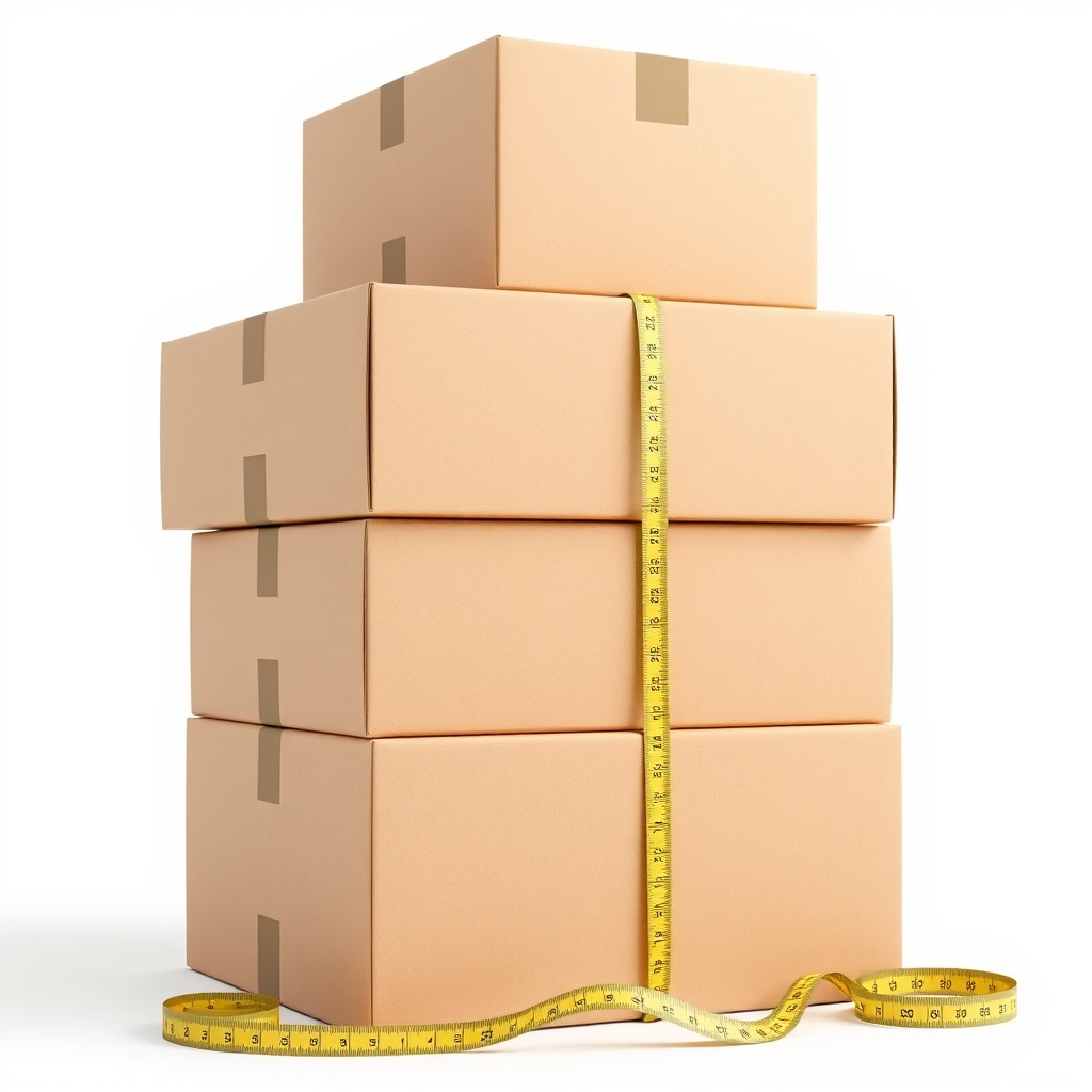 <clean photorealistic photo/illustration of a stack of moving boxes of different sizes (sm
